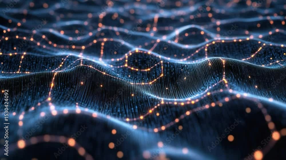 Poster digital network visualization: abstract glowing digital network illustration, depicting interconnect