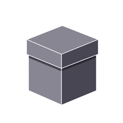 Isolated isometric grey cube with a white outline on a white background
