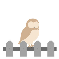 Simplified owl with tan plumage on a white background