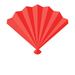 Vivid red folding fan, rendered in a geometric, minimalist style, centered on a white background
