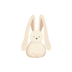 Plush-like stylized bunny with long, floppy ears in a neutral color palette on a white background