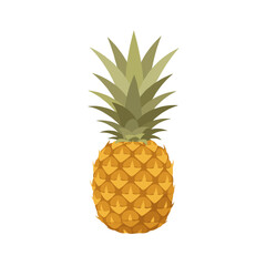 A half-frame shot of a vibrant orange pineapple with green leaves on a clean white background
