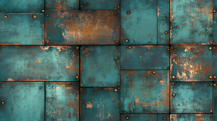 Teal and Copper Metal Panel Texture Background Rustic Industrial Design Wall Decor