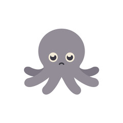 Illustration of a sorrowful cartoon octopus with gray body on a white background