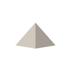 Simple illustration of a muted tan pyramid against a stark white background