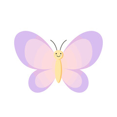 Cartoon-style, pastel-colored butterfly with light yellow body and lavender wings on a white background