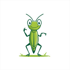 Cute Grasshopper Logo Standing Upright, Vector Illustration
