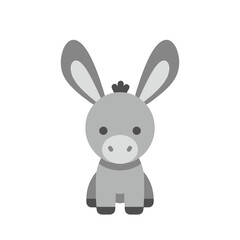 A simple gray cartoon donkey head with large ears against a white background