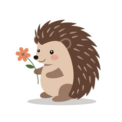 Cartoon hedgehog holding a flower
