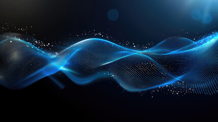 Fototapeta premium Blue wave, abstract background, smooth light, digital particle, glowing line, futuristic, energy motion
