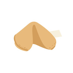 Isolated cartoon illustration of a fortune cookie with a beige paper fortune sticking out