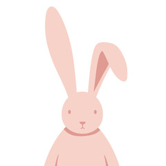 Minimalist, pastel pink bunny ears peek from below, set against a clean white background