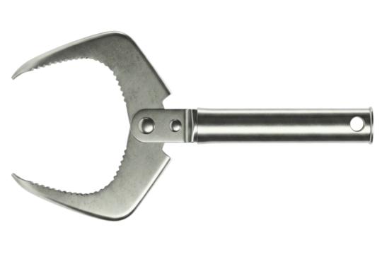 Precision tool with serrated stainless steel claws for gripping and cutting isolated on a transparent background