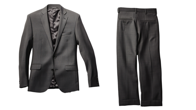 Business suit with elegant black blazer and trousers isolated on transparent background. PNG - Powered by Adobe