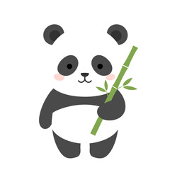 Cute panda holding bamboo stalk, minimal art style, isolated on white background