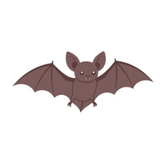 Cartoon bat with wings spread, isolated on white