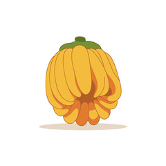 Simple cartoon illustration of an orange pumpkin with a green stem on a white background