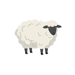 Cartoon sheep with curly fleece and black face, isolated against a white background