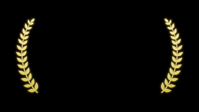 月桂冠が広がるタイトル枠 金色 葉 優雅 CG 賞 コピースペース 括弧 発光 アルファチャンネル　
laurels spreading title frame golden leaves graceful CG award copy space brackets luminous Alpha Channel
