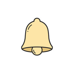 Cartoon-style drawing of a brass-colored notification bell with a dark outline on a bright white background