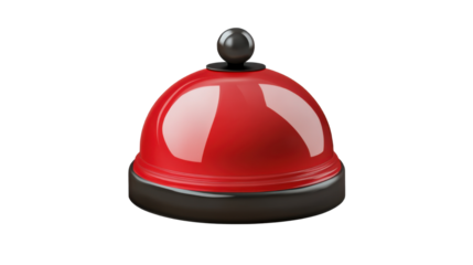 Red service bell ring classic counter call button hotel reception desk alert sound device isolated on white background