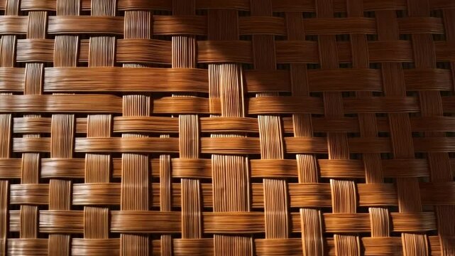 A close up view of a woven brown wicker material showing its intricate pattern and texture detail background texture video