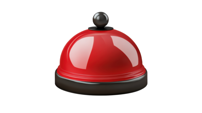 Red service bell ring classic counter call button hotel reception desk alert sound device isolated on white background