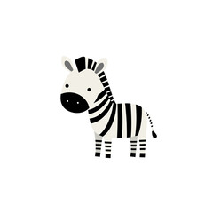 Cartoon zebra with big eyes and black stripes, on a white background