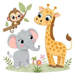 cute baby jungle safari animals illustration
