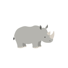 Simple illustration of a gray rhinoceros with large horn on a white background