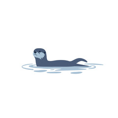Cartoon otter swims in water, gazing up, against a plain background