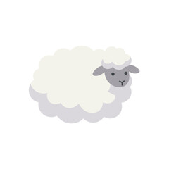 Cute, stylized sheep illustration with fluffy wool and a grey face on a white background