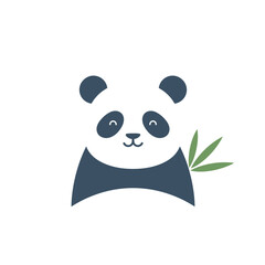 A cute illustrated panda holds bamboo leaves on a white background with lots of copy space above