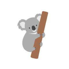 Cute cartoon koala clinging to a tree branch against a plain white background
