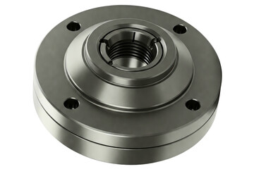 Heavy-duty metal flange used in various industrial applications isolated on a transparent background