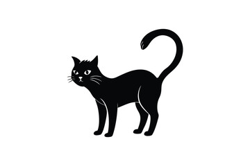 Silhouette art illustration of a black cat with arched back and tail.eps