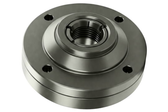 Heavy-duty metal flange used in various industrial applications isolated on a transparent background