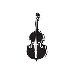 Fototapeta premium Black and White Double Bass Silhouette - Double Bass Flat Vector - Acoustic Instrument Graphic.