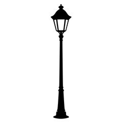 Street lamp silhouette design in black color on white background  