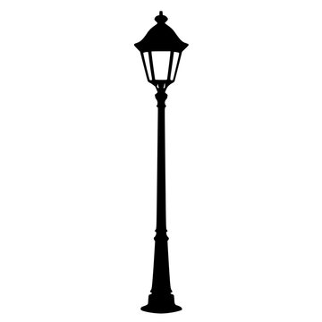Street lamp silhouette design in black color on white background  