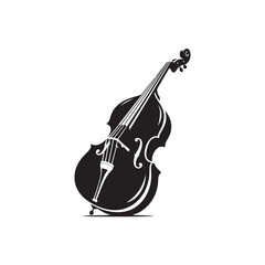 Vintage Double Bass Silhouette - Flat Vector Double Bass - Orchestral Instrument Graphic.