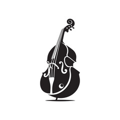 Vintage Double Bass Silhouette - Flat Vector Double Bass - Orchestral Instrument Graphic.