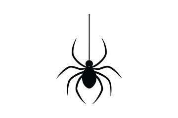 Silhouette art illustration of a spider hanging from a thread.eps