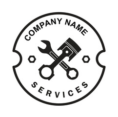 Mechanic logo line art, services,engineering,repair,piston