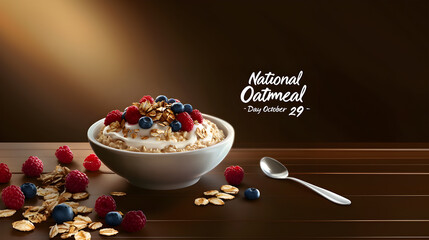 Delicious oatmeal bowl with fresh berries celebrating national oatmeal day october 29th