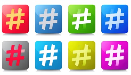 Obraz premium Vibrant Hashtag Icons for Social Media Marketing and Online Connectivity
