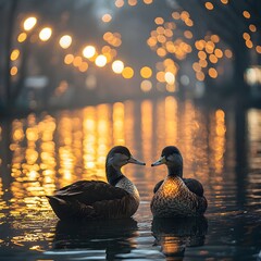 Vintage Sunset: Two Ducks in Black and White