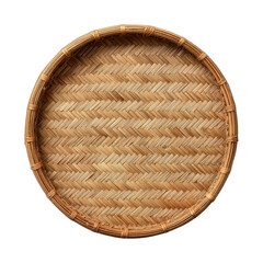 Top view of a round woven bamboo basket