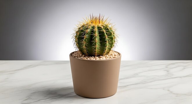 A beautiful ferocactus in a pot for home decoration 