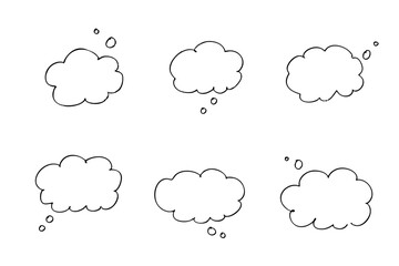 手描き風の思考吹き出しセット・モノクロイラスト素材